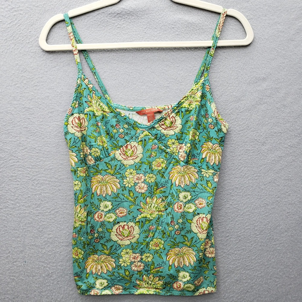 Y2K Polo Jeans Company Camisole Cami Tank Top Aqua Green Floral Colorful Size M